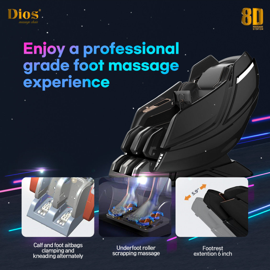 White Dios Massage Chair 8D AI Dual Air Tech Touch Roller SL-track with Brain Relaxation Program Dios-1288
