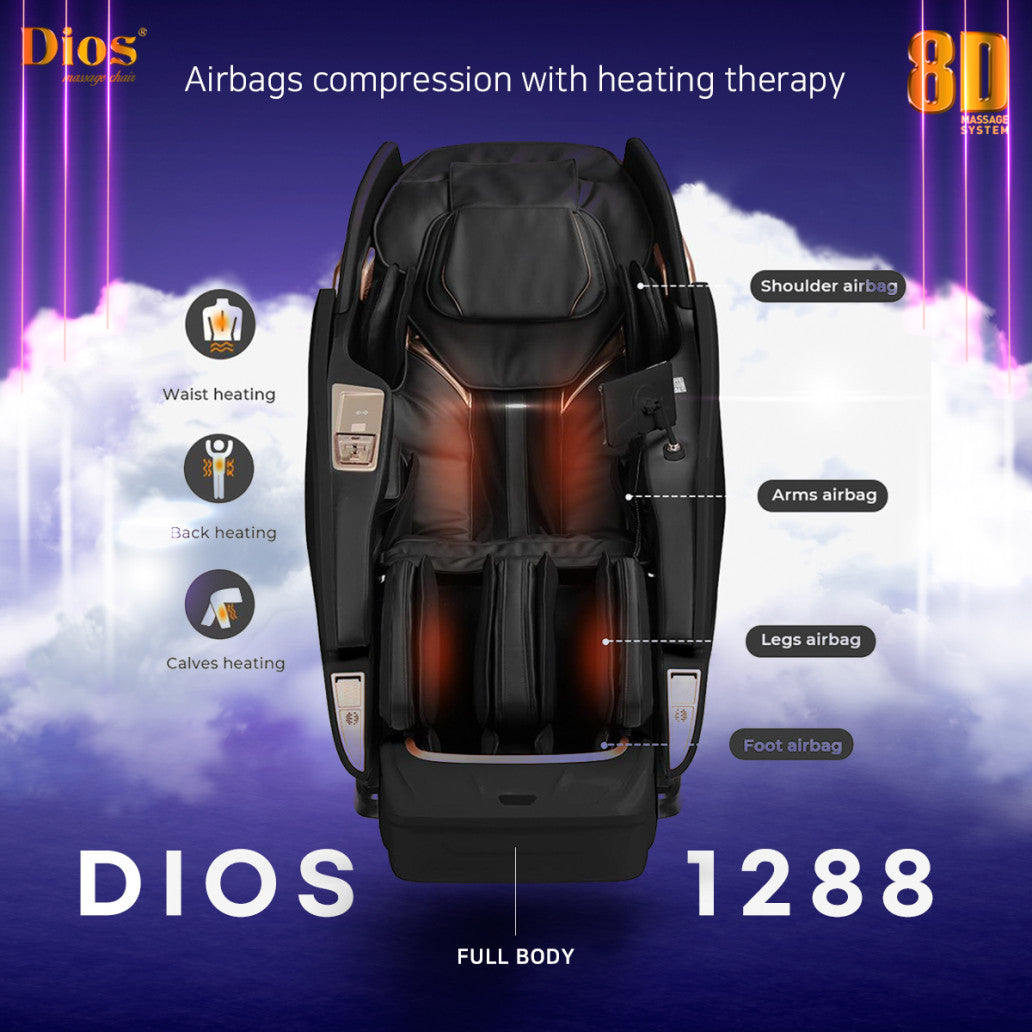 White Dios Massage Chair 8D AI Dual Air Tech Touch Roller SL-track with Brain Relaxation Program Dios-1288