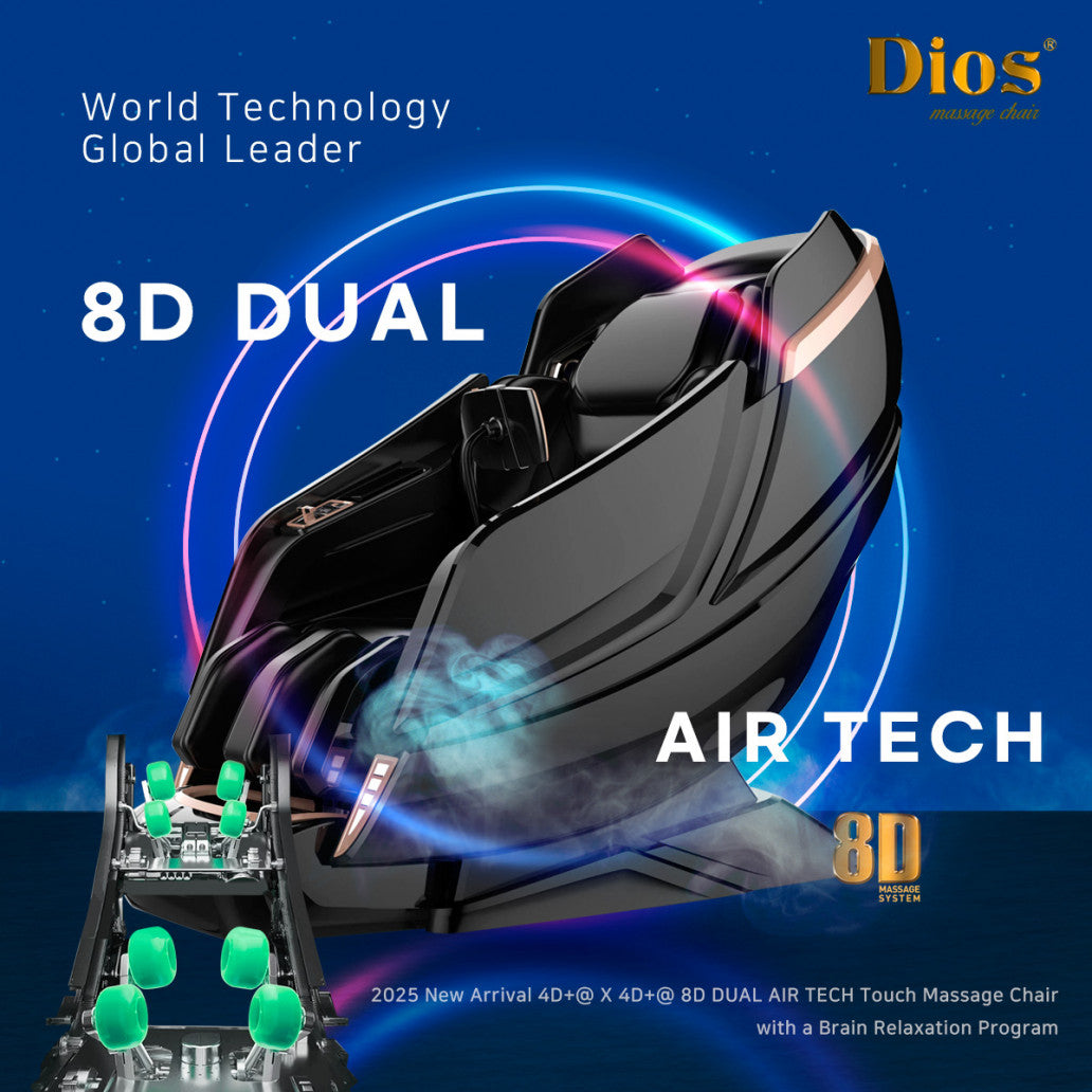 White Dios Massage Chair 8D AI Dual Air Tech Touch Roller SL-track with Brain Relaxation Program Dios-1288