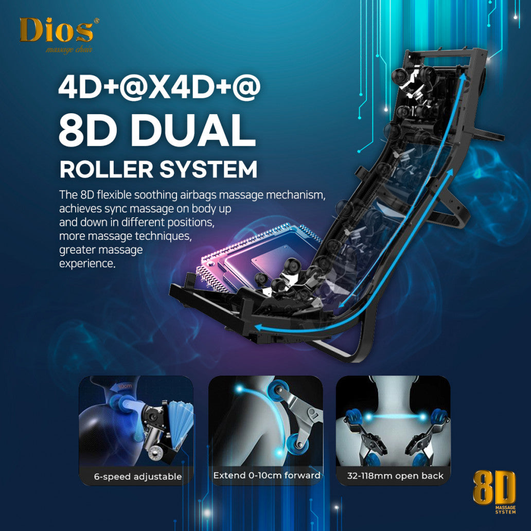 Black Dios Massage Chair 8D AI Dual Air Tech Touch Roller SL-track with Brain Relaxation Program Dios-1288
