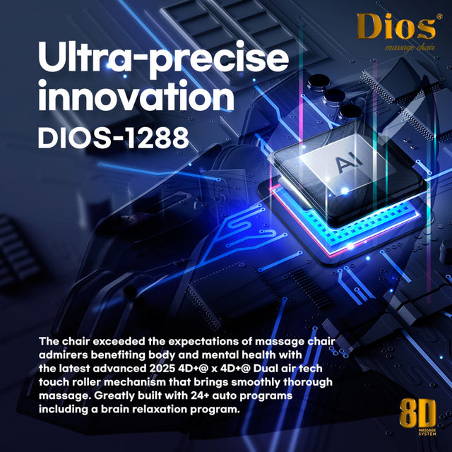 White Dios Massage Chair 8D AI Dual Air Tech Touch Roller SL-track with Brain Relaxation Program Dios-1288