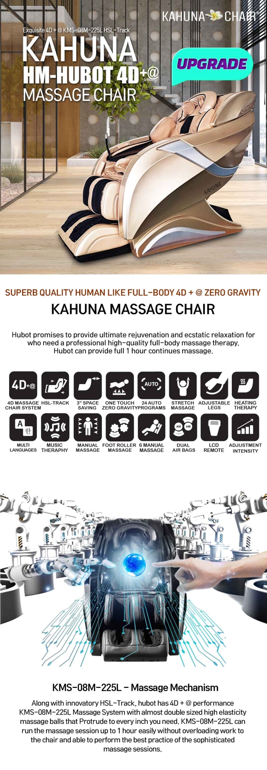 Kahuna Massage Chair 4D+@ HSL-Track Voice Recognition Zero-Gravity Full-Body Massage Chair, Tablet Remote Hubot4D (Champaign)