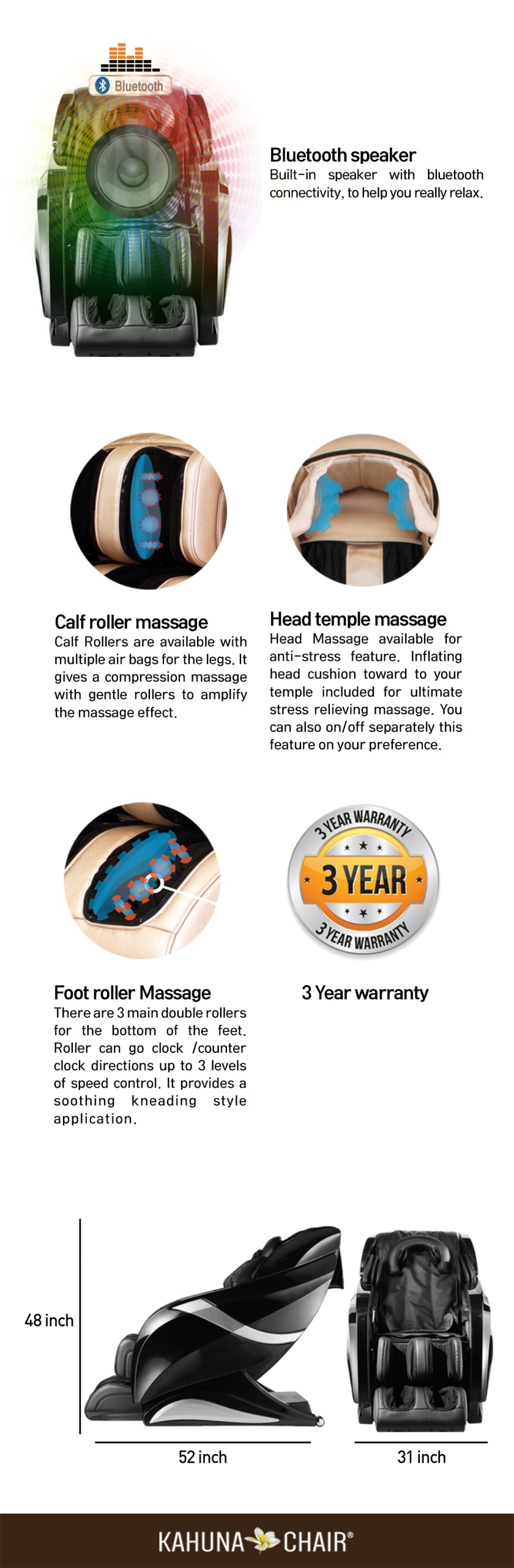 Kahuna Massage Chair 4D+@ HSL-Track Voice Recognition Zero-Gravity Full-Body Massage Chair, Tablet Remote Hubot4D (Champaign)