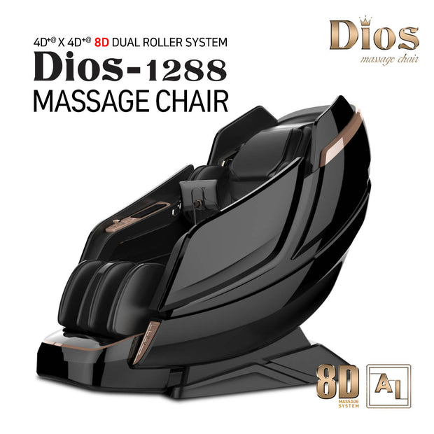 Black Dios Massage Chair 8D AI Dual Air Tech Touch Roller SL-track with Brain Relaxation Program Dios-1288