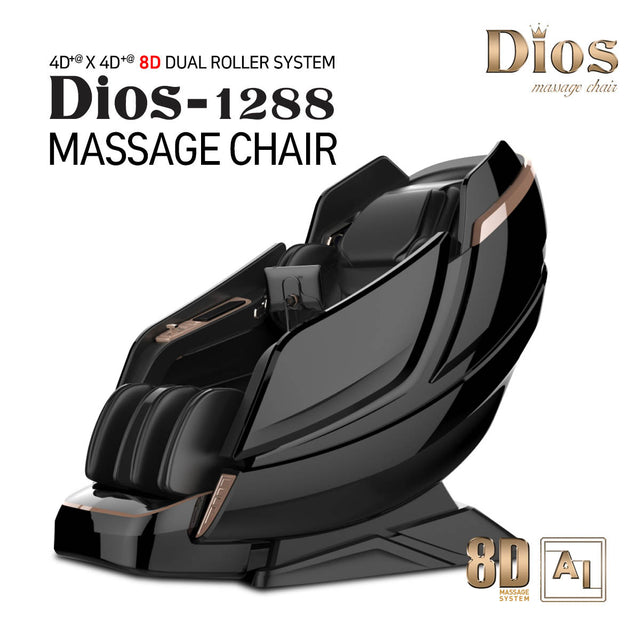 Black Dios Massage Chair 8D AI Dual Air Tech Touch Roller SL-track with Brain Relaxation Program Dios-1288